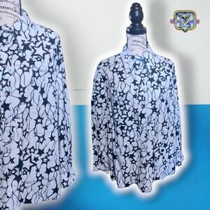 Vintage 70s Funky Blue Star Collared Button Up Shirt, Large